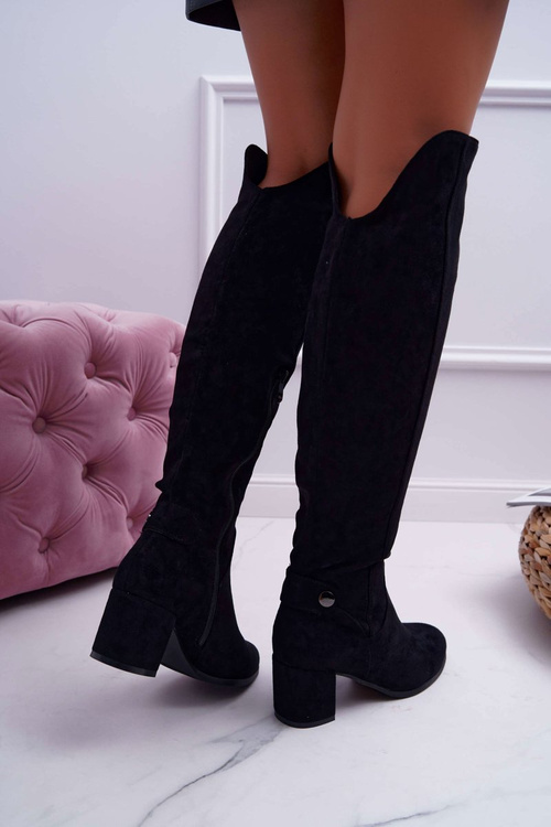 Dámské Kozačky Na Podpatku Semišové Černá Torgos