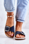 Módne dámske papuče s inblu CP000031 Navy Blue Buckle