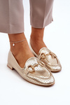 Dámske mokasíny na plochom opätku s ozdobou zlaté Iluvana