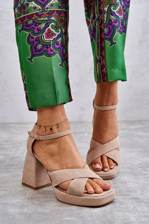 Dámske semišové vysoké podpätky Lewski Shoes 3221 Beige