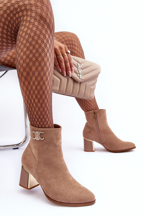 Zdobené Słupku Botky Z Zamszu Beżové Dwinja