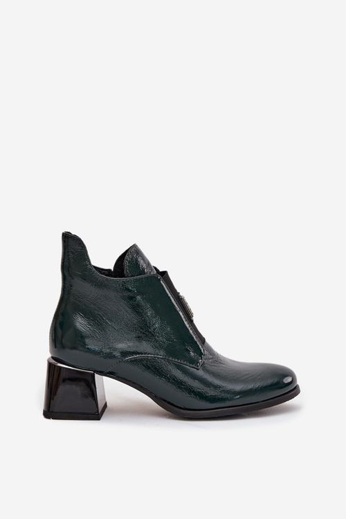 Kožené lakované členkové topánky s dekoratívnym detailom zateplené Zazoo 60560 tmavozelené