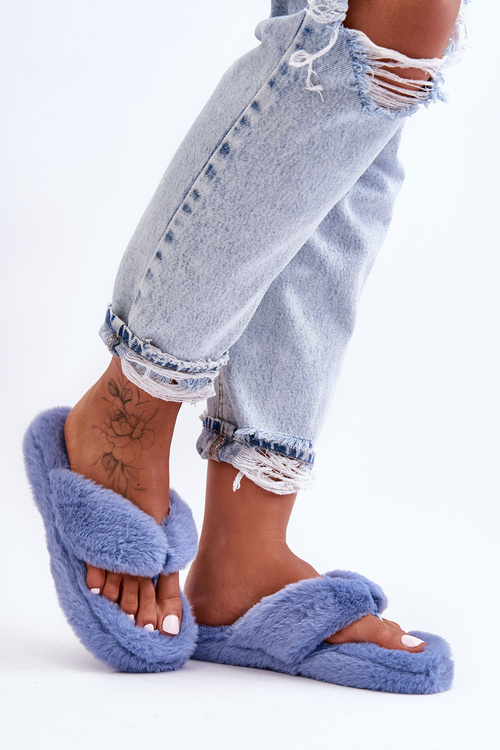 Ženské chlpaté žabky modré papcas elma