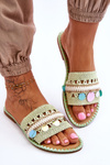 Dámske spletené zdobené zelené millano flip -flops