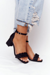 Suede High -Heeled Sandals Black Long Island