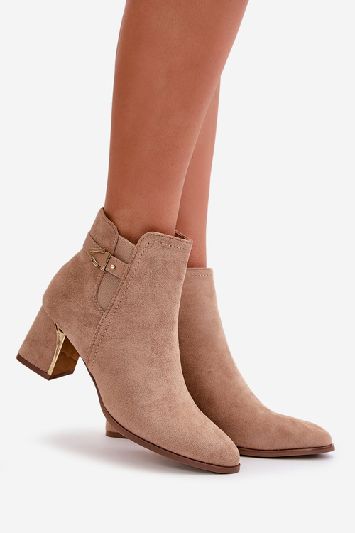 Dámske členkové topánky na opätku na zipsy eko semišové tmavobežové Bonucci