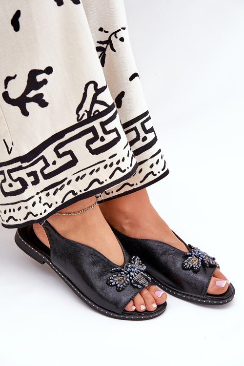 Lesklé Dámské Sandály S Dekorací Plné Černé Russona