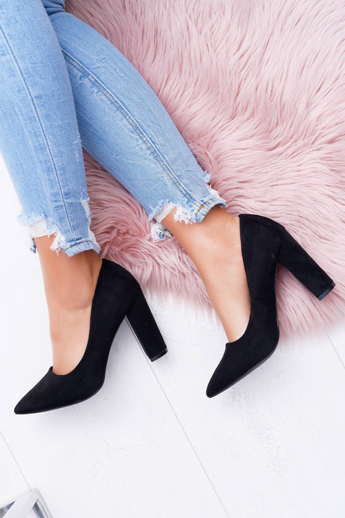 Dámské Lodičky Na Podpatku Semišové Černé Strawberry