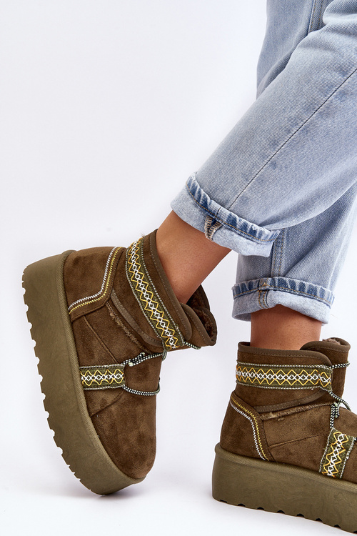 Dámske snehové topánky na hustej podrážke so zelenou viazaním Milson