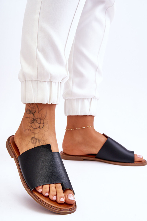 Dámske kožené kožené žabky čierne amite