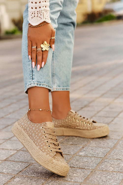 Vzorované dámské tenisky na platformě s pleteninou Lee Cooper LCW-25-08-3646L Khaki