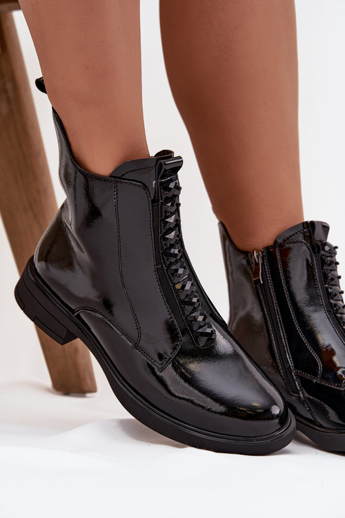 Lakované dámské kozačky z přírodní kůže D&A MR52-108 Černé