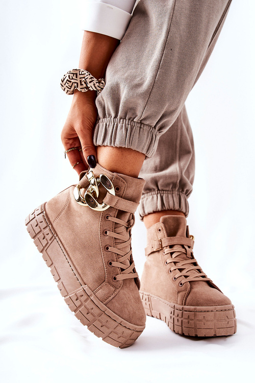 Vysoké Tenisky Na Platformě Tmavě Béžové Evenia