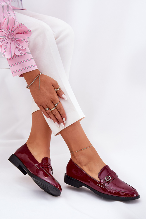 Lakovane Dámske Mokasíny S Dekoratívnou Sponou Bordové Mollan