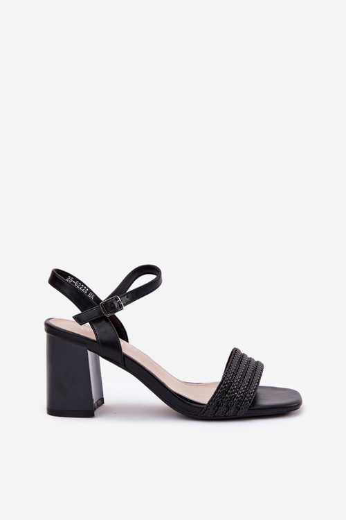 Dámské Sandály Na Podpatku S Krystaly A Pletením 62228 Černé Vinceza