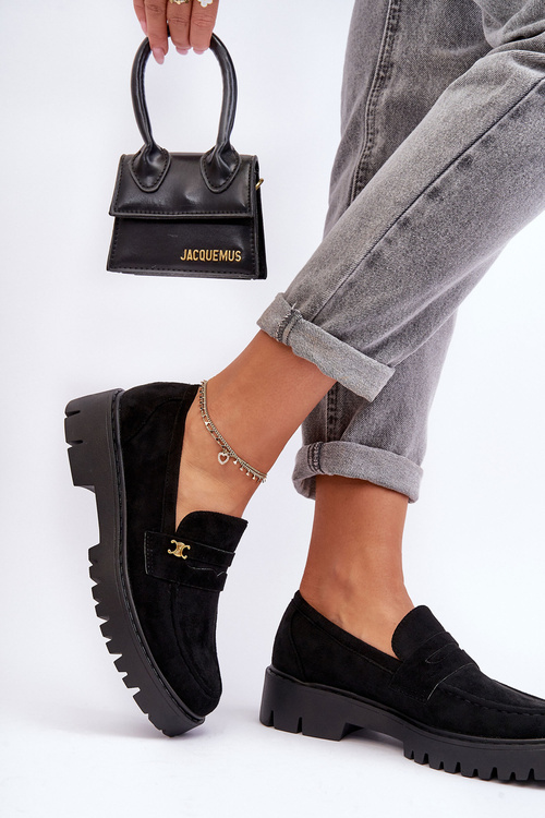 Suede Poleafers s dekoráciou čierna esperta