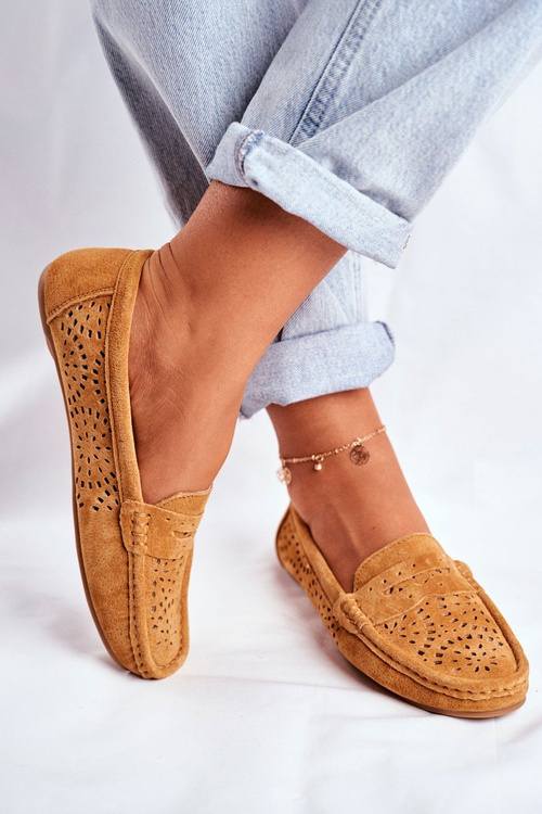 Suede Openwork Dámske mokasáre S.Barski Camel