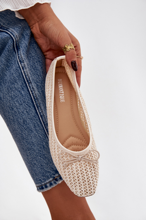 Baletky S Pletenými Detaily A Mašľou Ecru Belirra