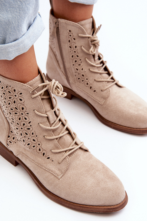 S.Barski HY66-136 Dámské botky s vzorem světle béžové