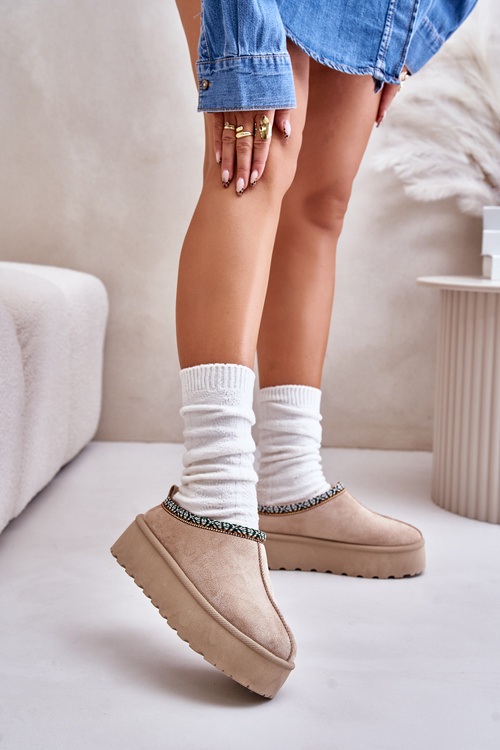 Dámské pantofle na platformě s vyšíváním béžové Neroma