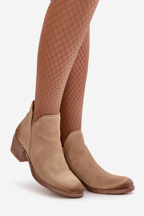 Zazoo 60475 Semišové Boty Dámské Na Nízkém Podpatku Zateplené Béžové