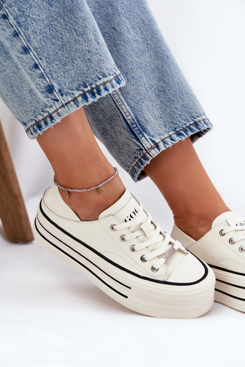 Dámske Kožené Tenisky Na Platforme GOE RR2N4106 Biele