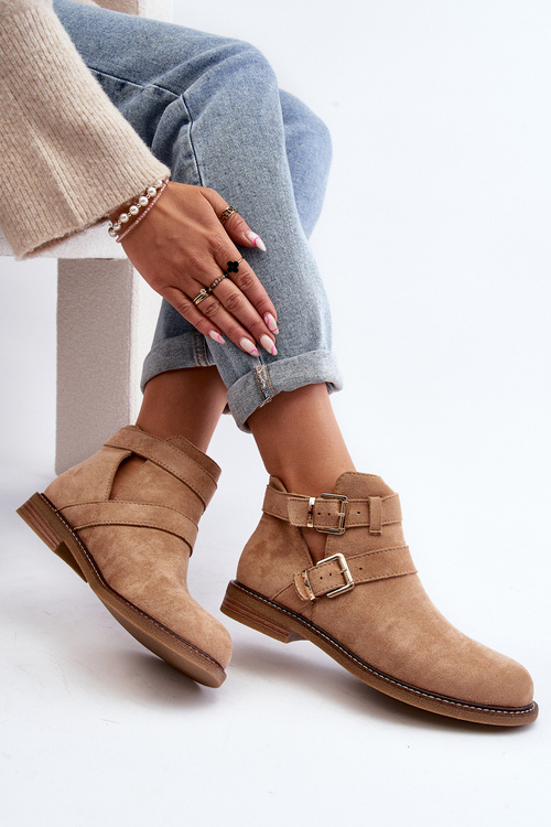 Dámské botky na plochém podpatku s pásky béžové Melviana