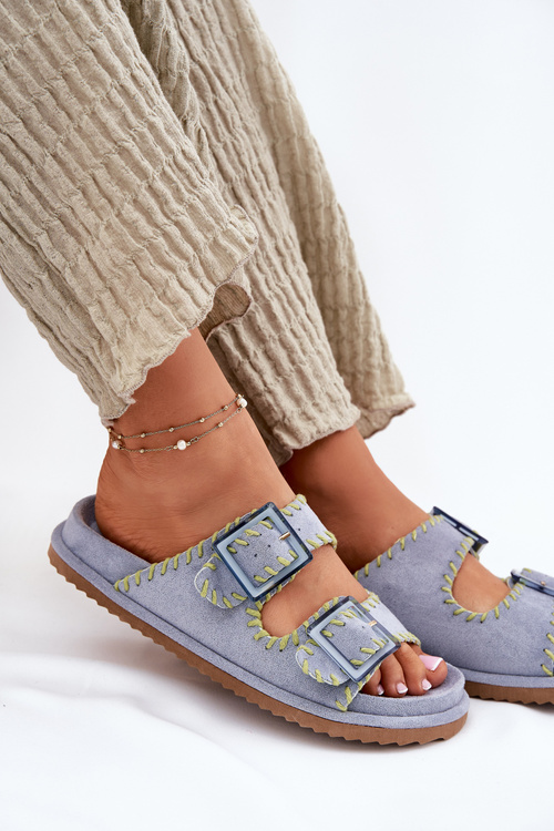 Dámské Pantofle S Sponami A Ozdobným Obšitím Modré Visley