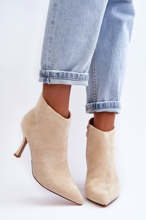Dámské semišové botky na podpatku světle béžové Merisa