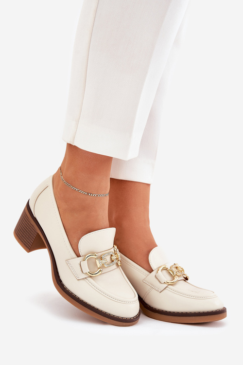 Dámske Poltopánky So Zlatým Detailom Na Opätku Béžové Draciela