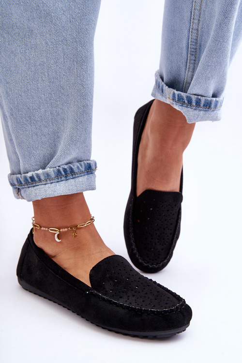 Ženské semišové čierne mokasárske mokasy