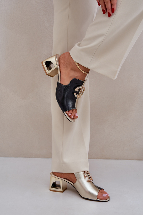 Kožené elegantní dámské pantofle na nízkém podpatku Laura Messi 2874 černé