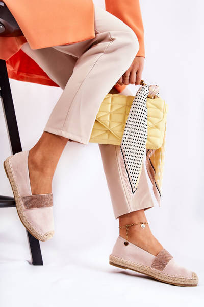 Dámske posuvné espadrilly s kamienkami ružovými masálmi