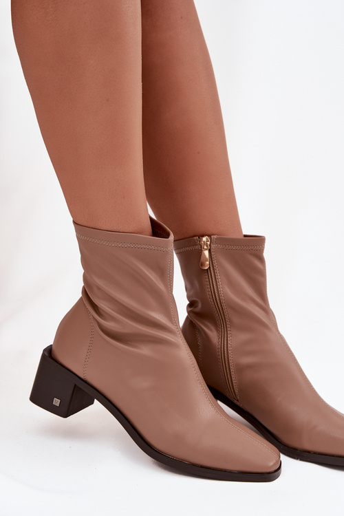 Dámské kotníkové boty na podpatku Vinceza 23-10791 Béžové