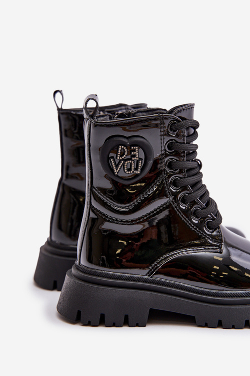 Lakované Dievčenské Čižmy Zateplené Kožušinou Na Zips Čierne Evaliraea