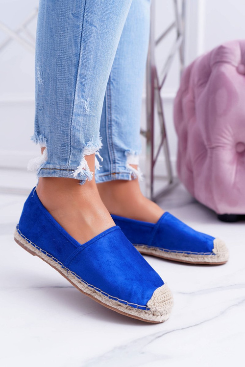 Lu Boo Blue Linen Espadrilles skĺznuť na ramen