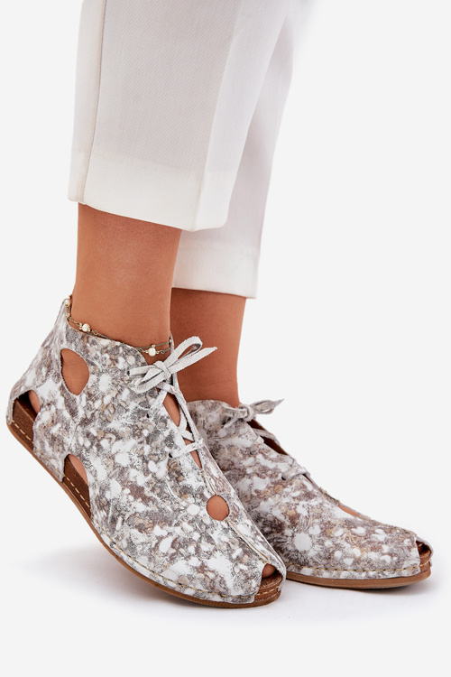 Vzorované Kožené Kotníkové Boty Maciejka 03426-46 Bílá-Bežová