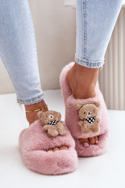 Dámské Kožešinové Pantofle S Medvědem Růžové Romania