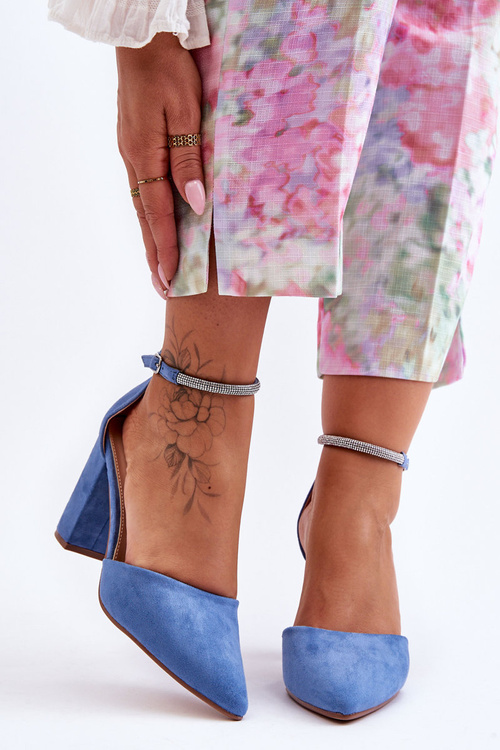 Zamszové Pumpy se Cyrkoniami Modré Diamond