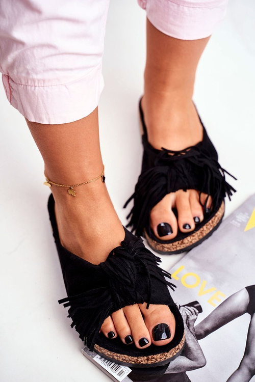 Dámské Černá Střapce Nazouváky Na Korku Marina