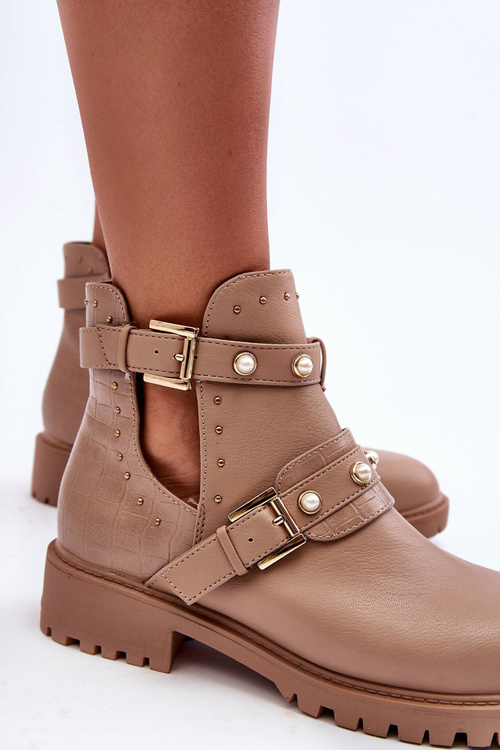 Dámské Trapery Botky s Perlami Bežová Klarisa