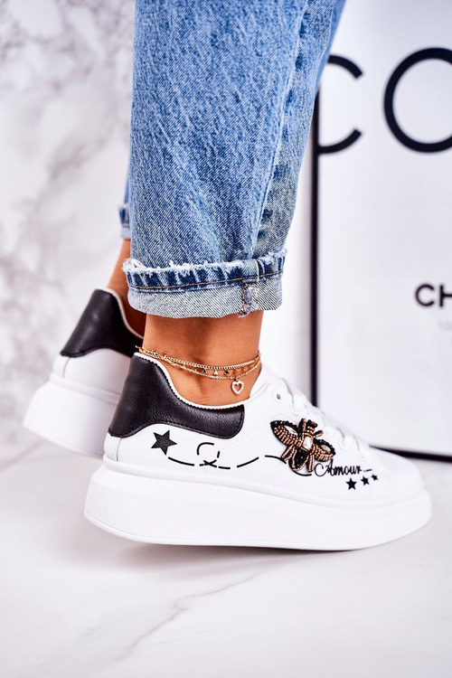 Dámská Sportovní Obuv Sneakersy S Muškou Bílé Amour