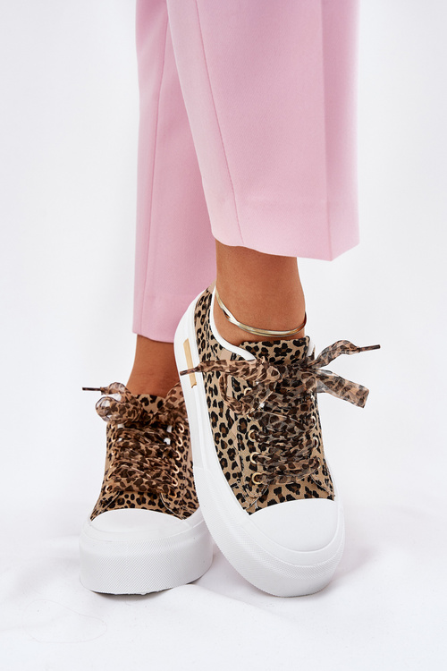 Dámské Tenisky Na Masivní Platformě S Ozdobným Šněrováním Leopardí Hnědé Zidora