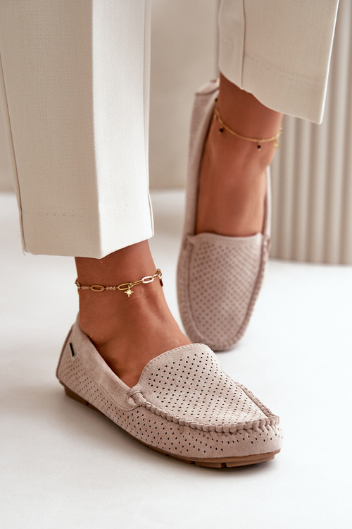 Dámske klasické béžové mokasíny z ekologickej semišovej látky Serceria