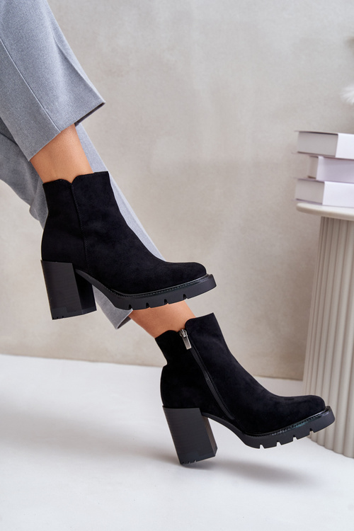 Eko Velurové Botky Na Podpatku Černé Cediona