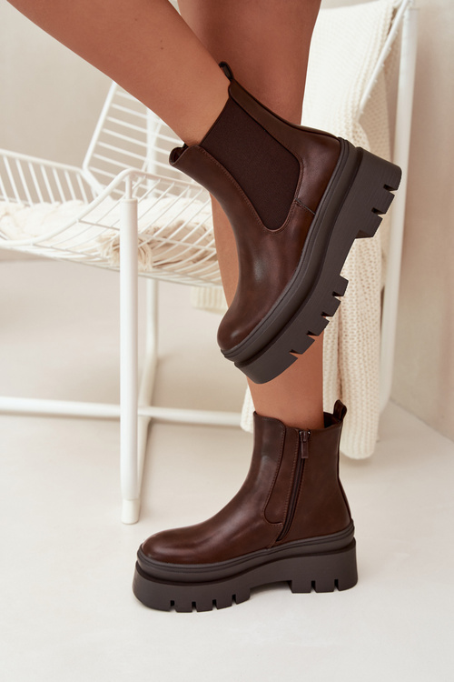 Zateplené dámske čižmy na platforme čokoládové Ismira