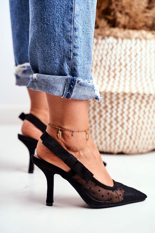 Dámské Lodičky s špičatým Nosem Pletivo Černé Lolita