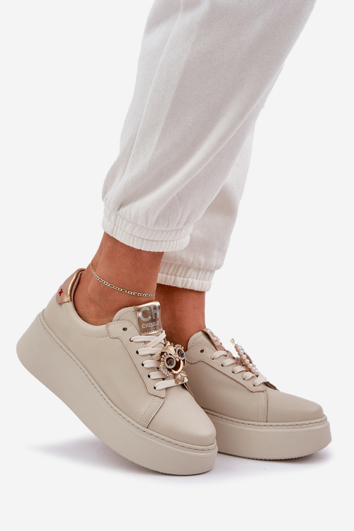 Dámske Kožené Sneakers CheBello 4411 Svetlo Béžové