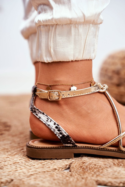 Kožené Ploché Sandály S.Barski LJ281 Zlaté-Černé