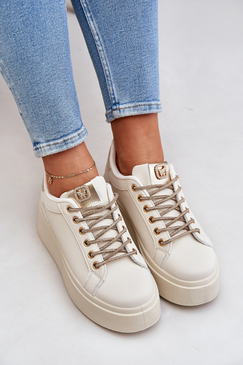 Tenisky Na Platforme S Ozdobnými Šnúrkami Béžové Fonetha